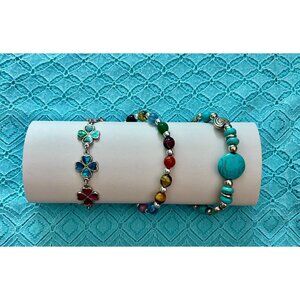 3 Colorful Beaded & Clover Bracelets